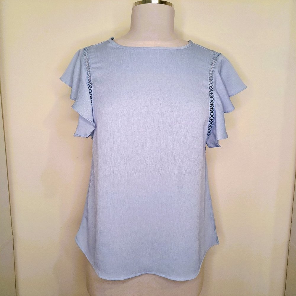 Haute Monde Women Top Short Sleeve Embroidery Blue Size M Great Condition
